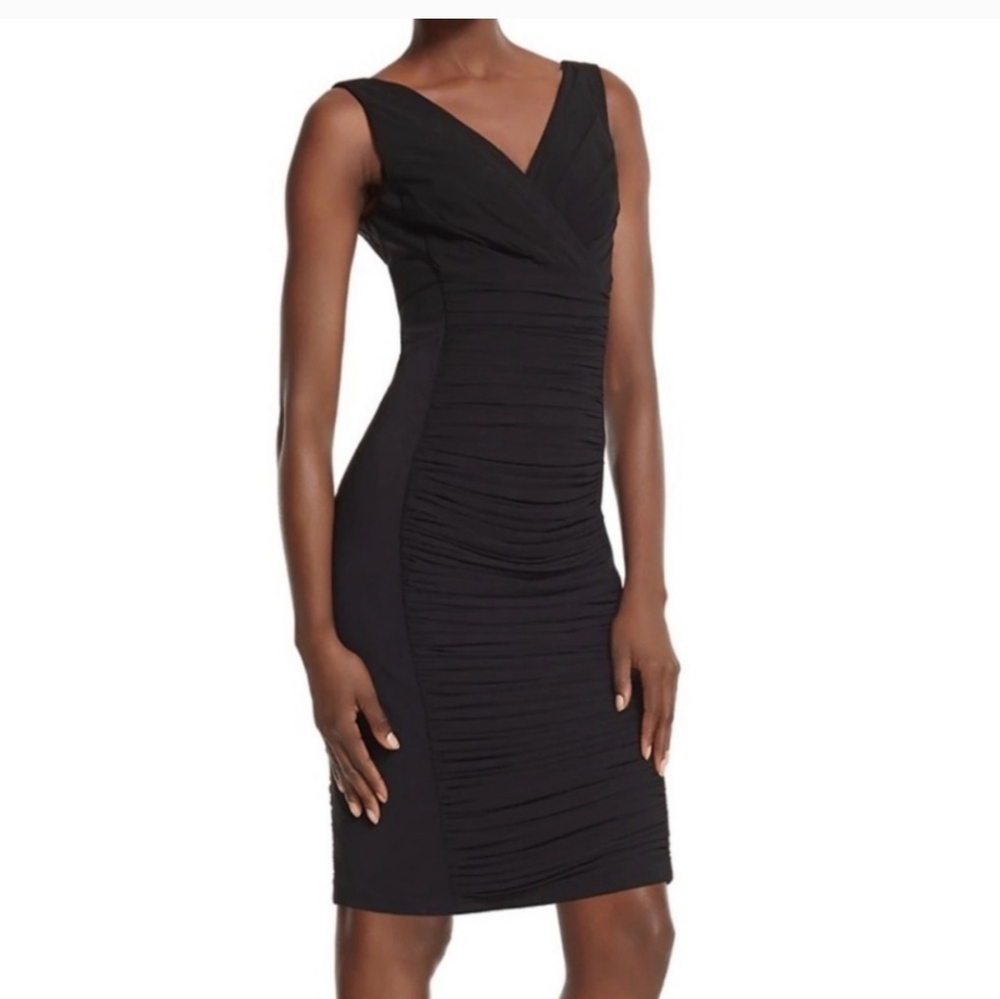 White House Black Market Size 0 Black Ruched Dress Instantly Slimming